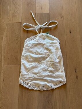 Nasty Gal Cotton Embroidered Lace Trim Halter Top Open Back